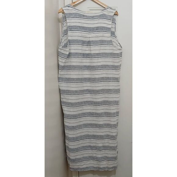 Athleta 100% linen gray white womens xl maxi loose fit dress lagenlook beach - Picture 4 of 6
